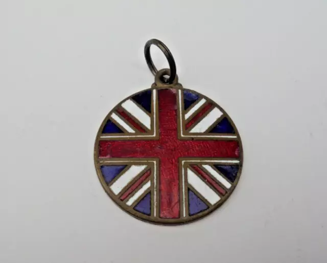 WW1 Patriotic Enamel Union Jack Medal / Watch Fob / Pendant Maker Rear Bellfax