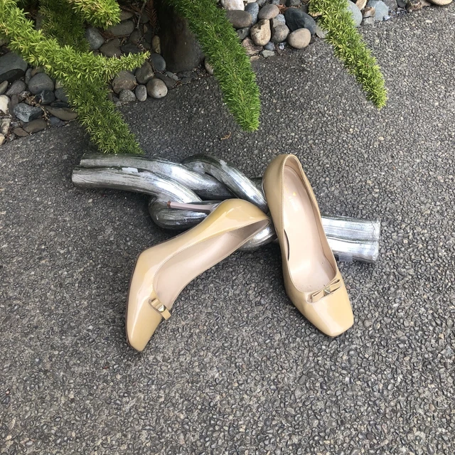 Kate Spade Square Toe Camel Tan Patent Leather Heels Pumps 7.5 M