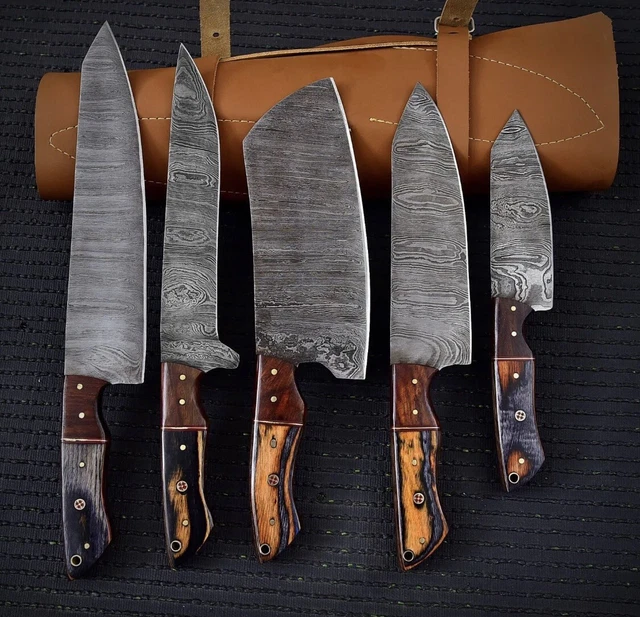 Küchen Messer 256 Lagen Damaskus Stahl Handgefertigte Messer Set Mit Lederschide 5