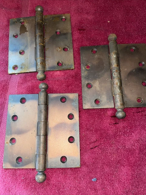 3 ANTIQUE 5”Heavy S.W. BALL TIP DOOR HINGES 4 hole