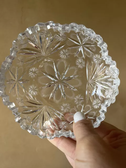 Small Clear Cut Glass Bowl Candy Dish Crystal Sawtooth Edge 6"x1.5” 2