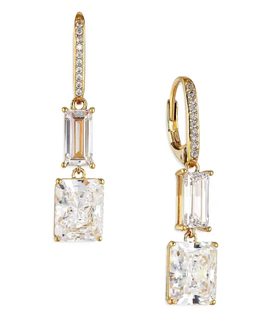 4Ct Emerald Real Moissanite Women's Drop/Dangle Earrings 14K Yellow Gold Plated