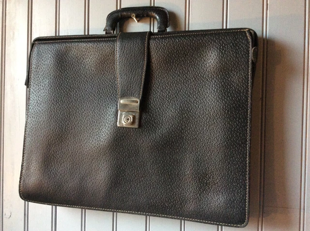 Serviette (sac) Vintage En Cuir Bleu Marine - Grain Pecari - Style Cartable/marin - Occasion