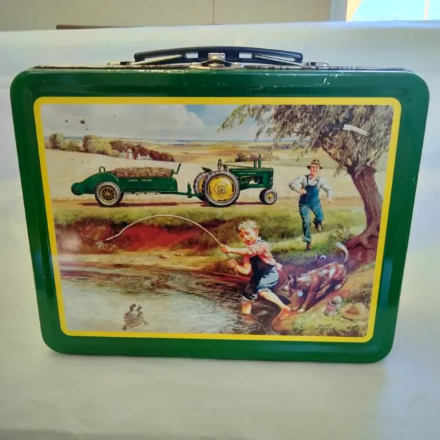Vintage John Deere Lunch Box Tin Metal Little Boy Fishing Turtle Trouble #22002