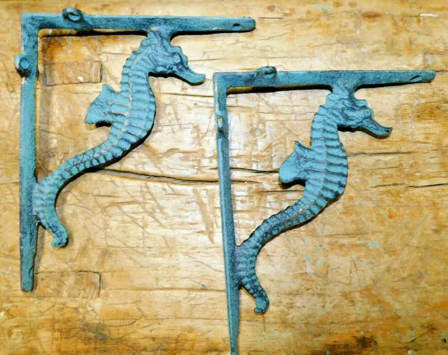 2 Cast Iron SEAHORSE Brackets Garden Braces Shelf Bracket PIRATES Ship NAUTICAL 2