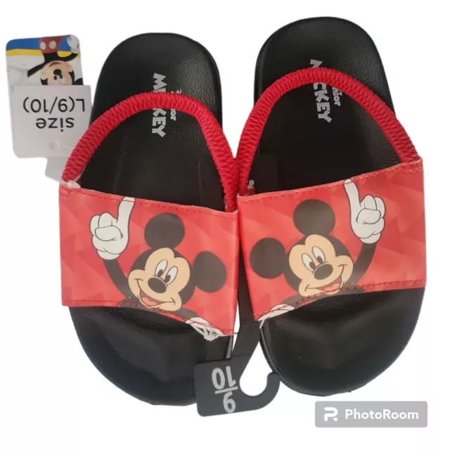 Disney Mickey Mouse Toddler Boy's Size 9/10 Red & Black Summer Flip Flop Sandals