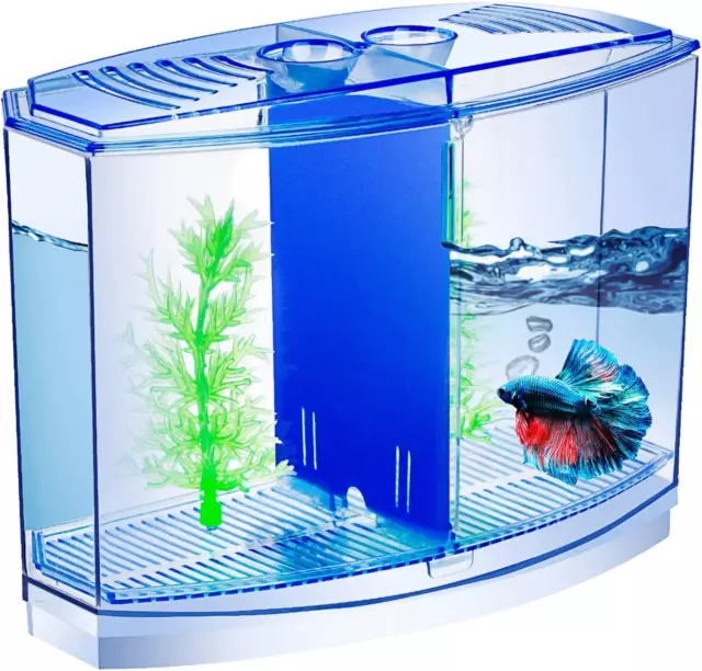 Betta Fish Tank - Mini Betta Bowl Kit Small Aquarium with Divider - 2/5 Gallon -
