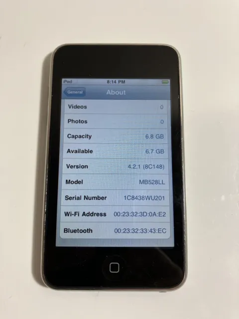 Apple iPod touch 2nd Generation Black (8 GB) MB528LL Tested, no power cord as is