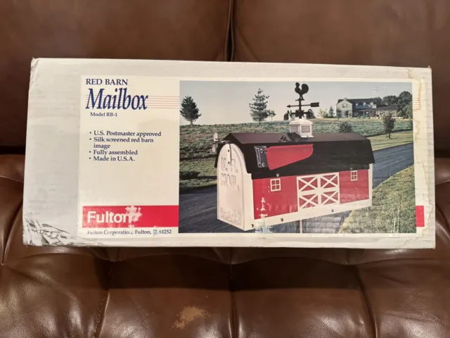 Vintage NOS US Mail Approved Fulton Farmhouse Red Barn Mailbox W/ Weathervane