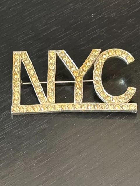 Vintage Collectible NYC Rhinestones Metal Pinback Lapel Pin Hat Pin