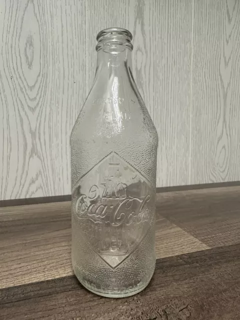 rare straight side coca cola bottle diamond embossed logo textured glass 1960's