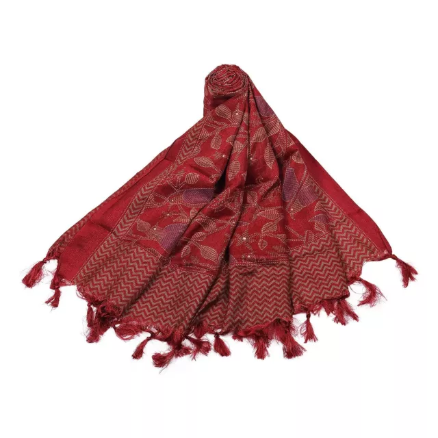 Beau Oiseau Imprimé Art Soie Dupatta Pour Femmes Bordeaux Couleur 2.25 Mitre