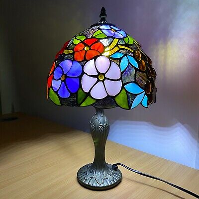 Tiffany 10 Inch Flower Style Table Lamp Stained Glass Multicoloured Handcrafted