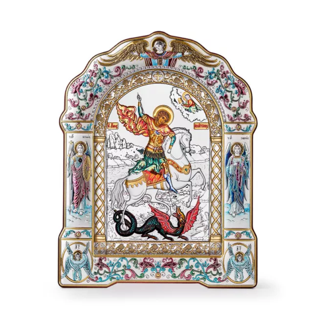 Saint George Orthodox Handmade Silver Icon 20x27cm; 8,1x10,4"