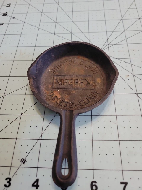 Mini Cast Iron Advertising Skillet / Ashtray NIFEREX Tablets-Elixir Used p7