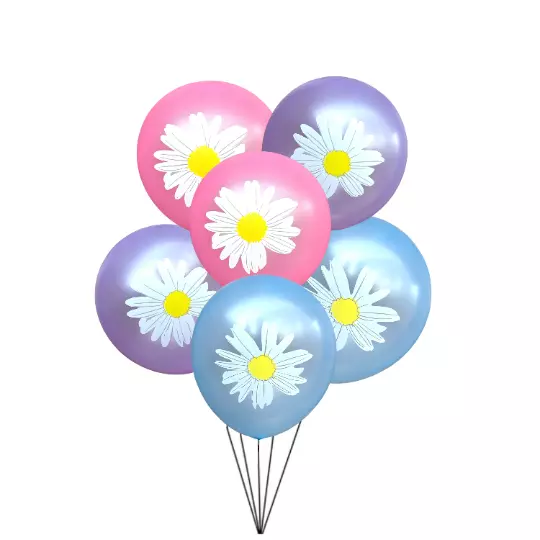 12 Pack Daisy Party Balloons Flowers Floral Purple Blue & Pink Bouquet Variety