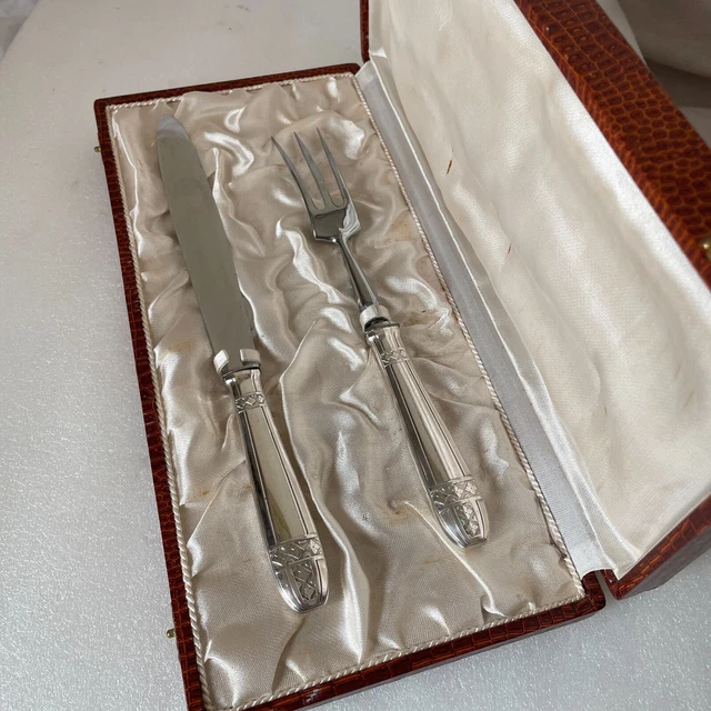 Servce à Découper Ancen Couteau & Fourchette en argent fourré Manches