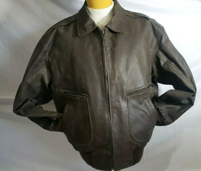Vtg Distressed Leather Motorcycle Bomber Jacket Excelled Brown Men Sz Xl