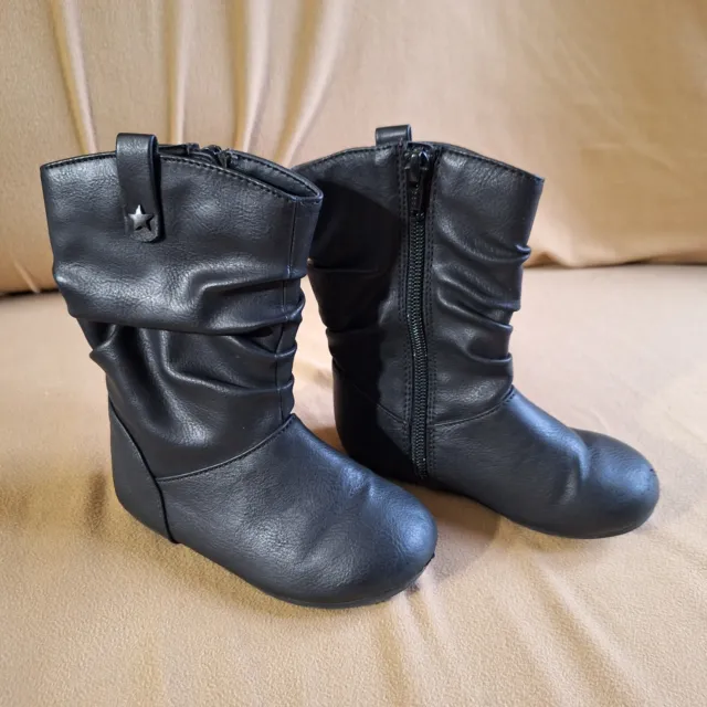 Place Toddler Girls Size 7 Black Faux Leather Zip Up Boots