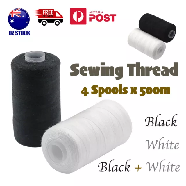 Sewing Thread 4 Spools x 500m Black White Quilting Polyester Embroidery Machine