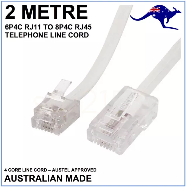 2m - 6P4C RJ11 to 8P4C RJ45 Modular Plug Telephone ADSL Cord Cable - Light Grey