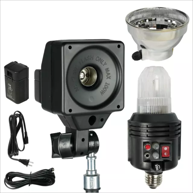 40W Flash Light Kit Strobe Slave w/ Portable Battery Pack for Studio Photography