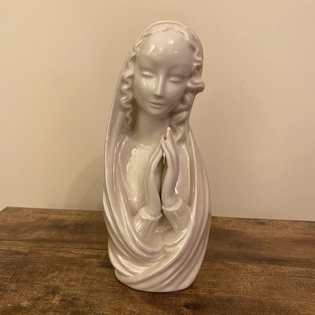 VINTAGE JESUS VIRGIN Mary Bust Statue Sculpture Ceramic Glazed Bronze