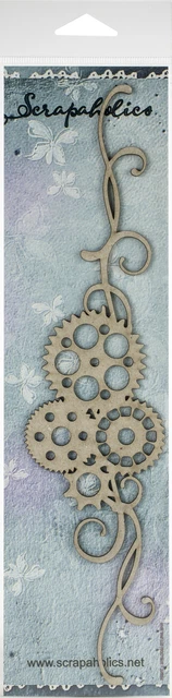 Chipboard de corte láser Scrapaholics 1,8 mm de espesor Cog Flourish 2, 10,25""X2,5"" -S51838