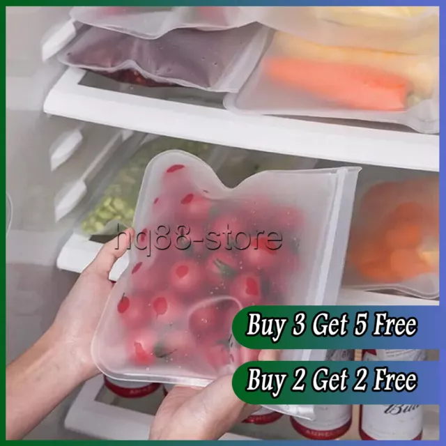 Reusable Thick Silicone Food Storage bags Zip Lock Freezer bag Leak Proof S M L