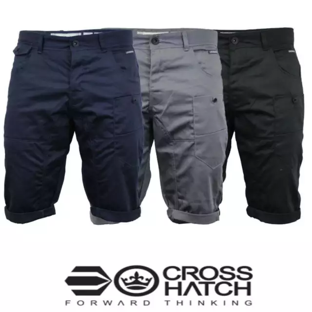 CROSSHATCH MENS NEW Kractus Designer Cargo Chino Shorts Black Navy Grey BNWT 19.99 PicClick UK