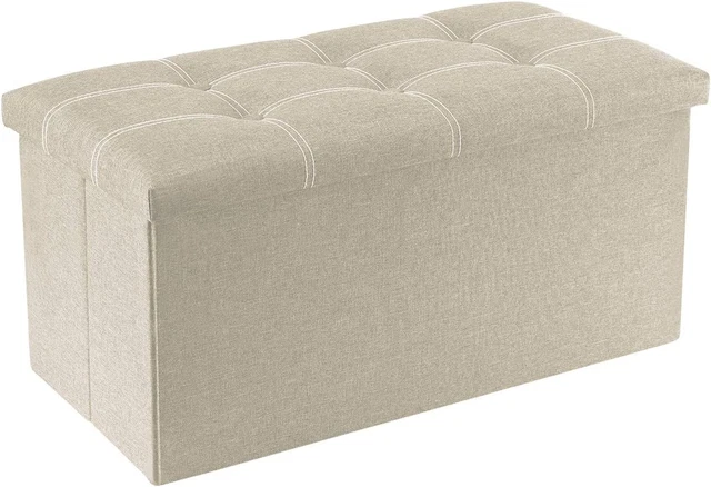 30 Inches Folding Storage Ottoman, 80L Ottoman Bench Footrest Stool, Linen Fabri