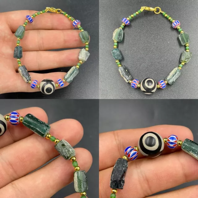 Ancient Roman Glass Beads And Eye Agate Dzi Mosaic Glass Bead Beautiful Bracelet