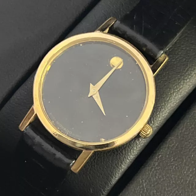 womens Movado Gold Case Black Dial 87 23 832, Pre Owned with Box & Booklet