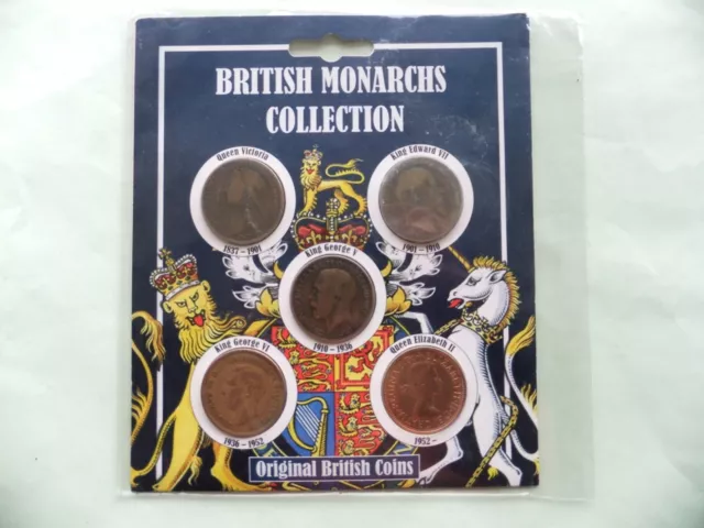 British Monarch ONE PENNY Collection. Vic' 1899. Edward 1908. George 1918/39. ER