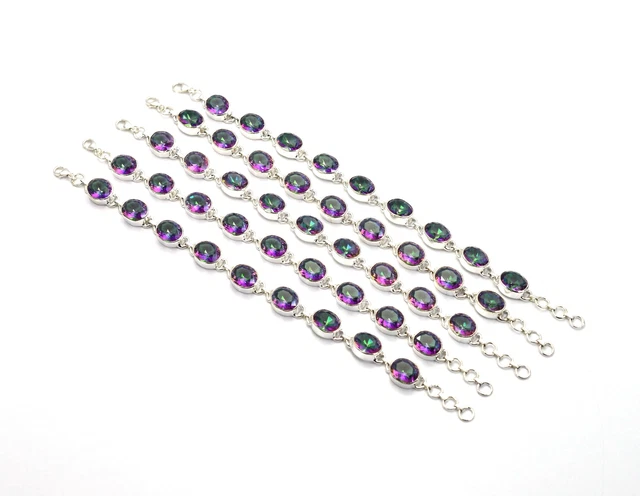 WHOLESALE 5PC 925 SOLID STERLING SILVER FACETED MYSTIC TOPAZ BRACELET LOT z030