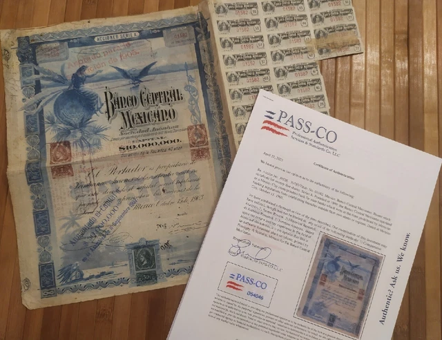 Mexico 1903 Blueberry Banco Central Mexicano $ 2500 Pesos Coupons Pass Co Bond