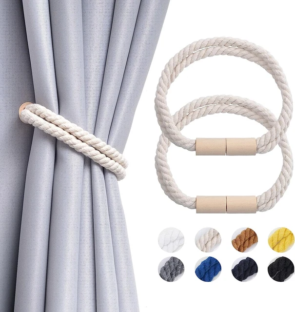 2 Pack Wooden Magnetic Curtain Tiebacks Boho Decoration Drape Tie Backs Natural