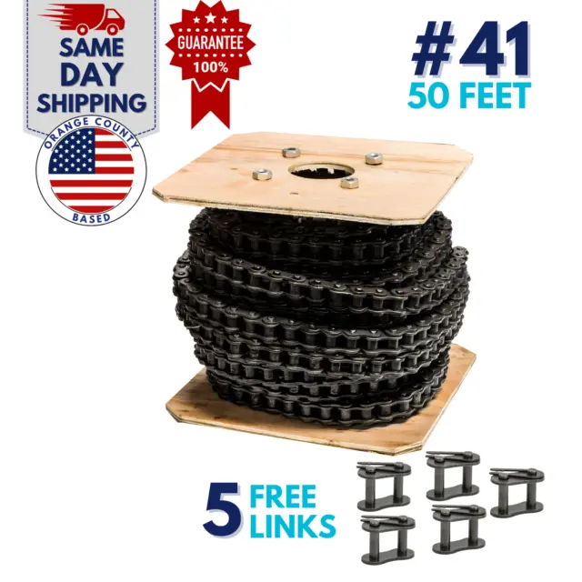 #41 Roller Chain 50 Feet with 5 Connecting Links