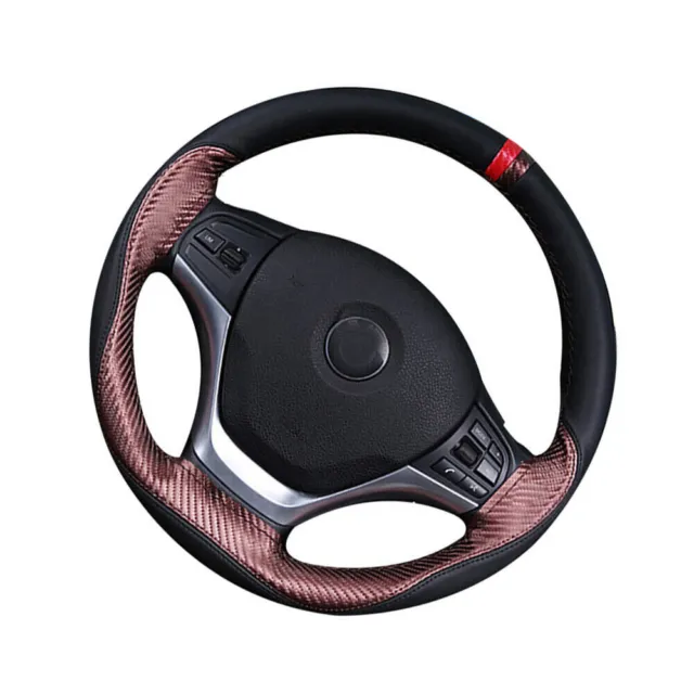 37-38cm Brown Carbon Fiber PU Leather Car Steering Cover Breathable Universal