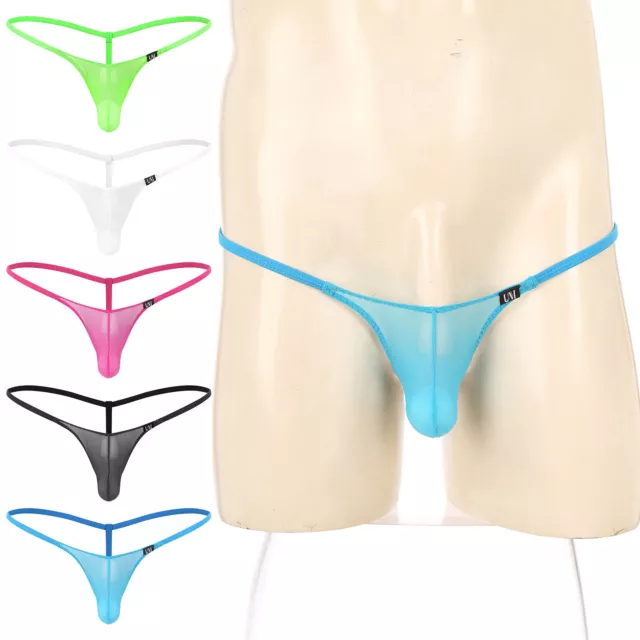 Mens T-Back See Through G-String Solid Color Thong Sexy Underpants Wetlook Mesh