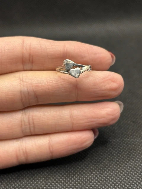Bague Ancienne En Argent Massif 925 - Double Coeur, Jonc Alliance, Taille 50 - Vintage Et Unique