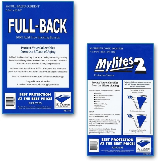 E Gerber Current 42pt Full-Back Backing Boards & Mylites 2 - 50 Each
