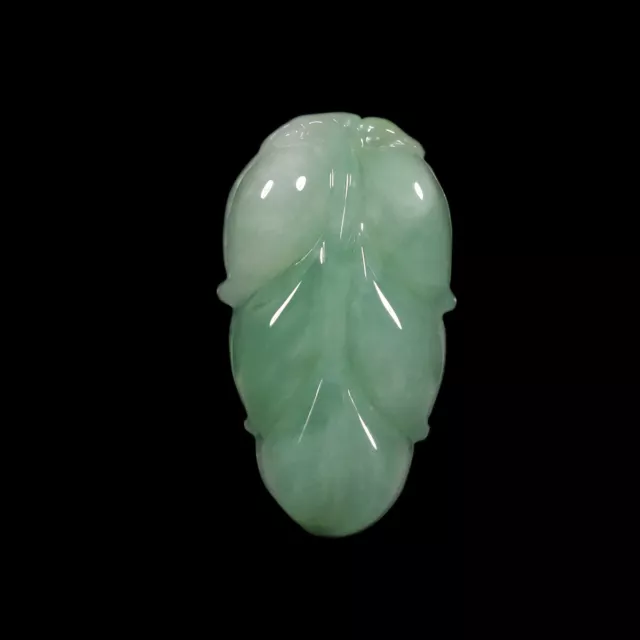 Certified Grade A 100% Natural Green Jadeite Jade Pendant Hand-carved Leaf 03705