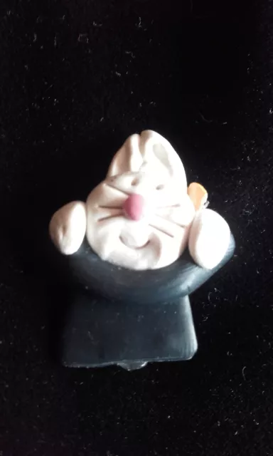 Cute little clay rabbit in a hat brooch