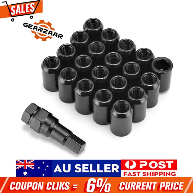 21PCS M12 x1.5 Steel Wheel Lug Nuts Wheel Rims Tuner With Hex Key Black Kit