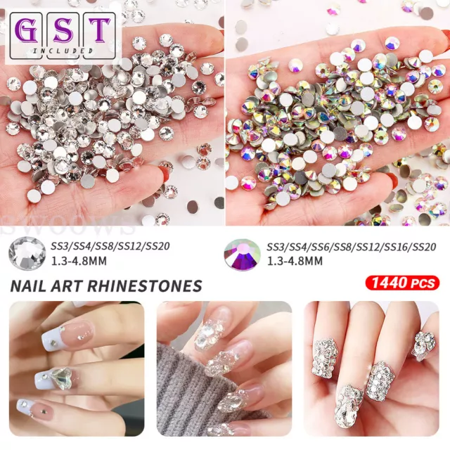 1440Pcs Acrylic Crystal Flat Back Rhinestones Non-Hotfix Assorted Nail Art Craft