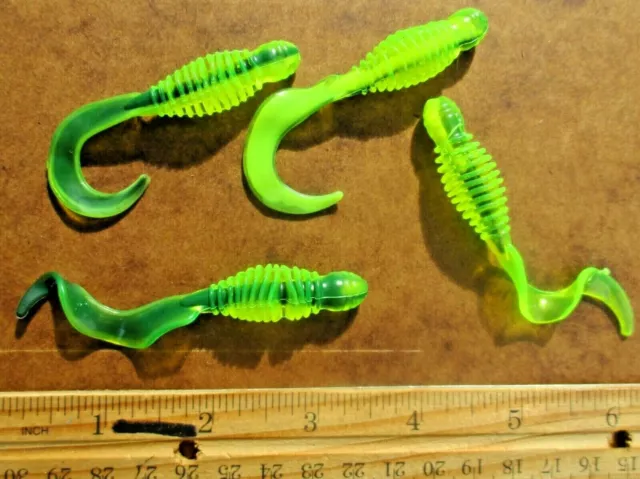 25CT CHARTREUSE 3 Twister Tail RING GRUBS Bass Fishing Lures