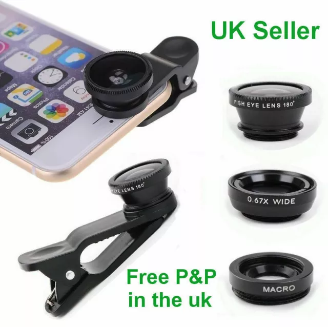 3 in 1 Universal Fisheye Wide Angle Macro Clip Lens Kit For Samsung iPhone iPad 2