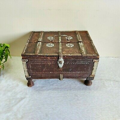 1910s Antique Primitive Handmade Carved Money Treasure Chest Wooden Box Old Rare
