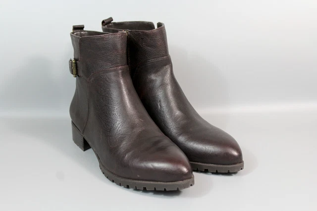 Nine West Lenore Bootie Womens Size 10.5 Brown Leather Ankle Boots Lug Sole Boot
